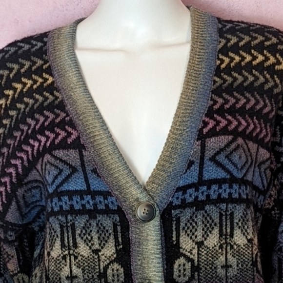 Paris Hues Patterned Multicolor V Neck Cardigan Sweater size XL - Picture 2 of 7